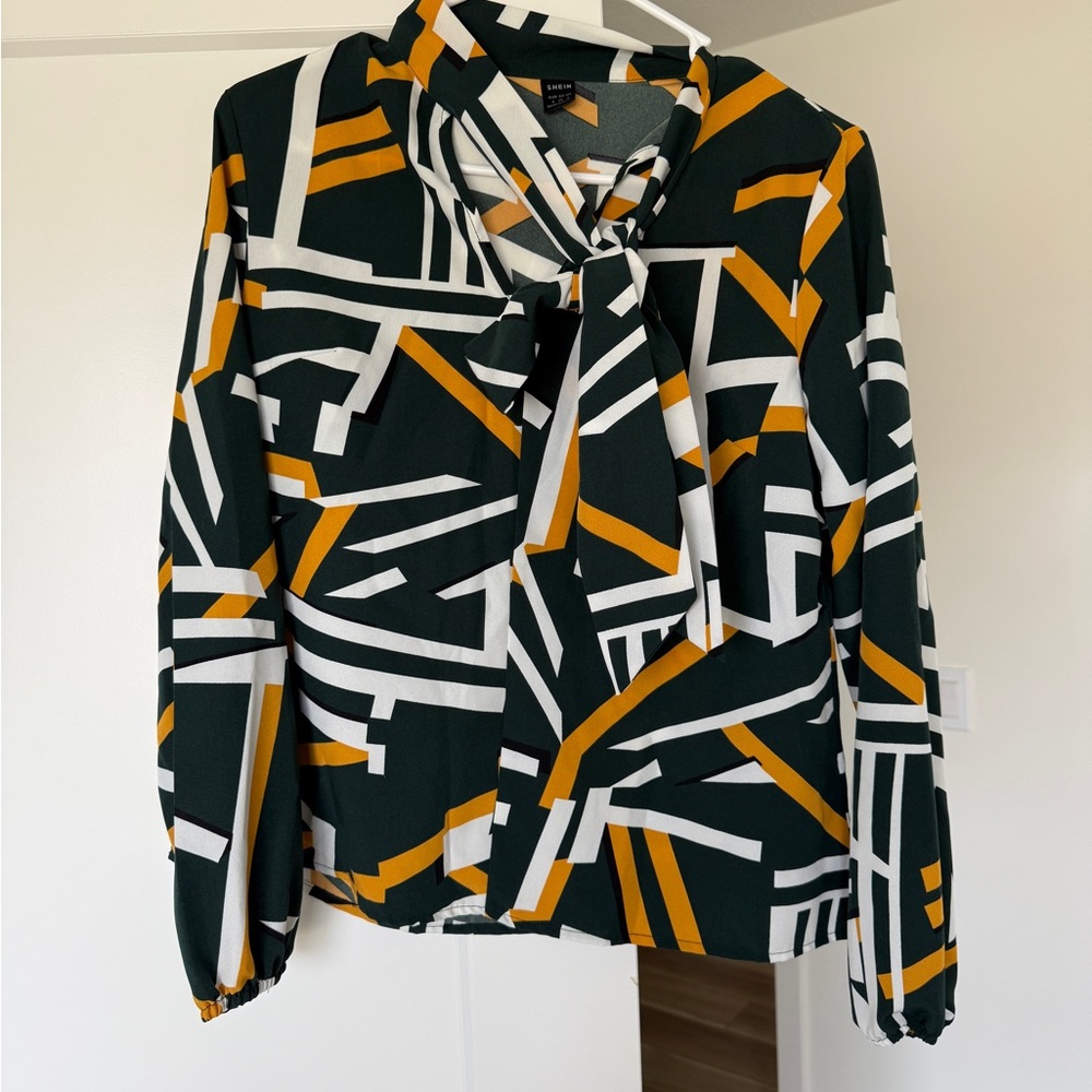 SHEIN Black and Gold Geometric Blouse